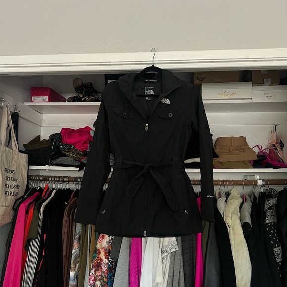 The north face k ayre hyvent belted black trench rain jacket S - Picture 5 of 16